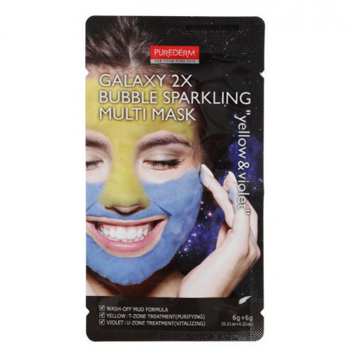 Purederm Galaxy 2X Bubble Sparkling Multi Mask Kombinēta putojoša sejas maska 6g+6g
