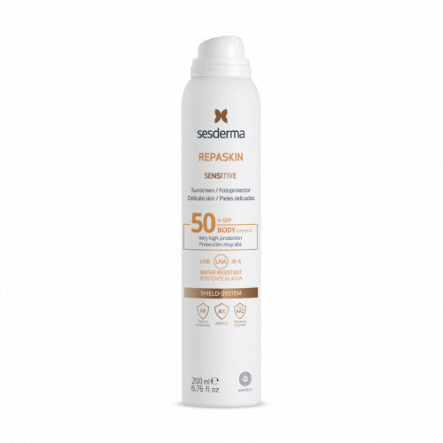 Sesderma Repaskin Sensitive Aerosol Sunscreen Izsmidzināms saules aizsargkrēms ķermenim PSF50+ 200ml