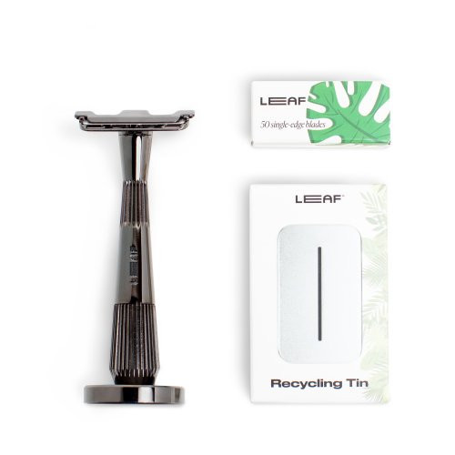 Leaf Shave Twig Single Edge Kit Komplekts ar viena asmeņa skuvekli Chrome