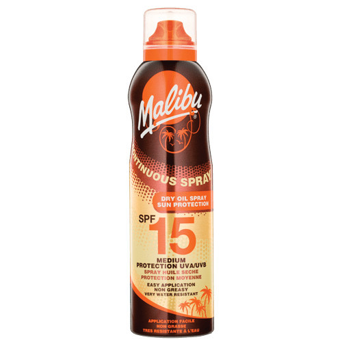 Malibu Continuous Dry Oil Spray SPF15 Izsmidzināms aizsargājošs losjons 175ml