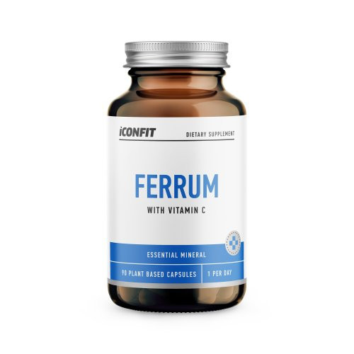Iconfit Ferrum 20mg + Vitamin C 100mg Supplement Dzelzs 20mg + Vitamīns C 1000mg 90 kapsulas