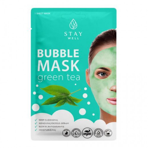 STAY WELL Deep Cleansing Bubble Mask Green Tea Dziļi attīroša, nomazgājamā sejas lokšņu maska 1gab.
