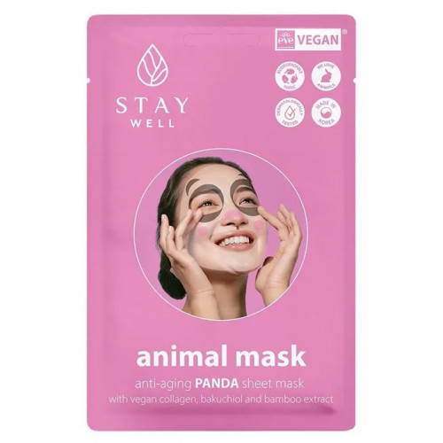 STAY WELL Animal Mask Anti-Aging Panda Mitrinoša sejas maska 1gab.