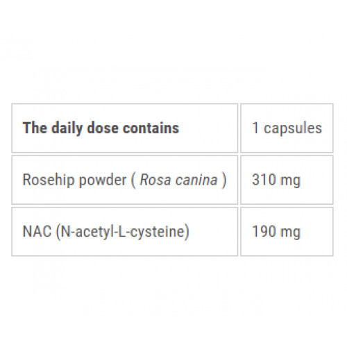 Ecosh N-Acetil Uztura bagātinātājs NAC ar mežrozītēm 90 kapsulas