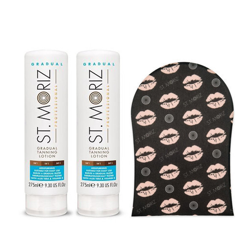 St. Moriz Professional Gradual Tanning Lotion Pakāpeniskas iedarbības paštonējošais losjons (2gab.)+ cimds DĀVANĀ