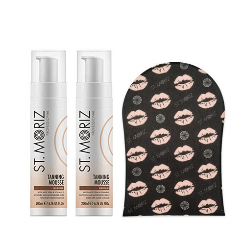 St. Moriz Professional Tanning Mousse Medium Paštonējošās putas (2gab.) vidēji tumšam iedegumam + cimds DĀVANĀ