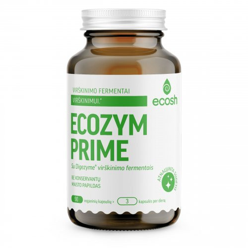 Ecosh Ecozym Prime With Digezyme® Uztura bagātinātājs gremošanas sistēmai 90 kapsulas