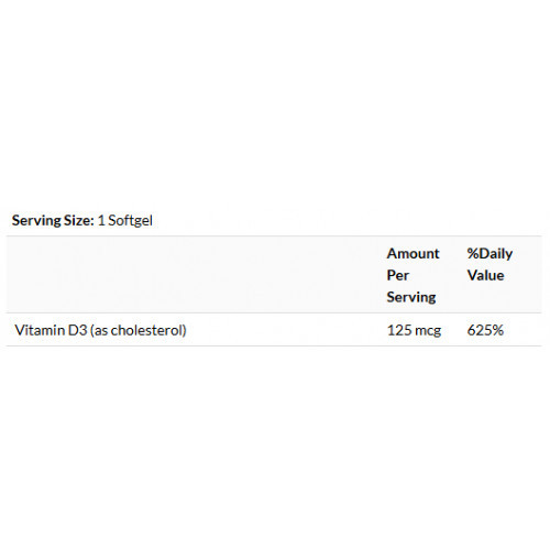 SWANSON Vitamin D3 Highest Potency 125 mcg (5,000 IU) D3 vitamīns ar linsēklu eļļu 250 kapsulių