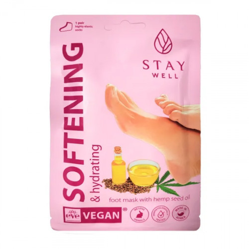 STAY WELL Instant Softening Foot Mask Hemp Seed Oil Mīkstinoša pēdu maska ar kaņepju sēklu eļļu 1 Paire