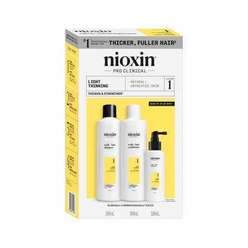 Nioxin Pro Clinical System 1 Kit Matu kopšanas komplekts dabīgiem matiem ar mērenu retināšanos 300ml+300ml+100ml