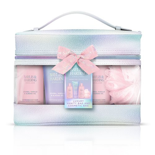 Baylis & Harding Jojoba, Vanilla & Almond Oil Luxury Vanity Bag Gift Set Grezns ķermeņa kopšanas komplekts