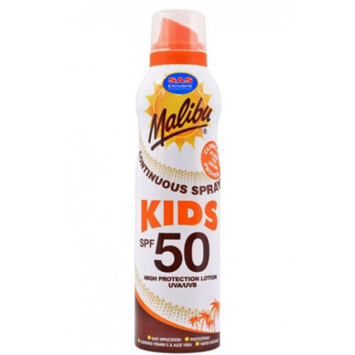 Malibu Kids Continuous Spray Lotion SPF50 Izsmīdzinošs aizsargājošs losjons no saules 175ml