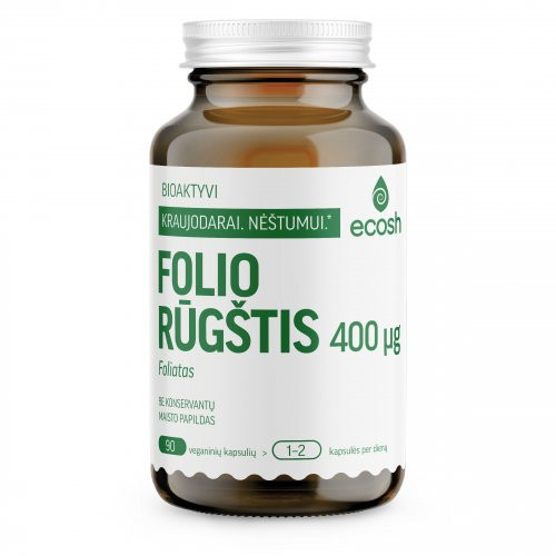 Ecosh Folic Acid 400mg Bioaktīvā folskābe (folāts) 90 kapsulas