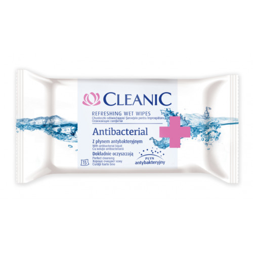 Cleanic Antibacterial Wet Wipes Mitrās salvetes 15vnt