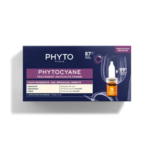 Phyto Phytocyane Anti Hair Loss Treatment For Women Ampulas pret pastāvīgu matu izkrišanu sievietēm 12x5ml