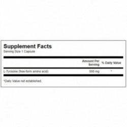 SWANSON L-Tyrosine 500mg Stress Support Uztura bagātinātājs L-tirozīns 100 kapsulas