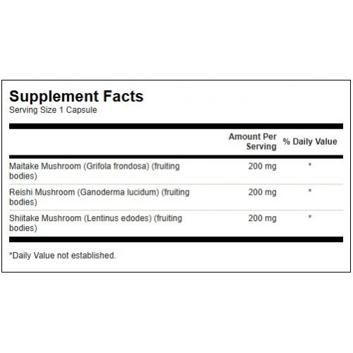 SWANSON Triple Mushroom Complex Immune Health Uztura bagātinātājs Maitake, Reishi un Shiitake 60 kapsulas