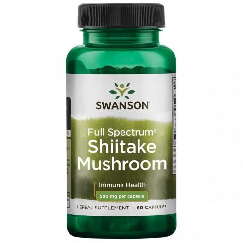 SWANSON Full Spectrum Shiitake Mushroom 500mg Immune Health Šitake sēņu uztura bagātinātājs 60 kapsulas