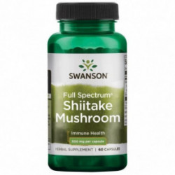 SWANSON Full Spectrum Shiitake Mushroom 500mg Immune Health Šitake sēņu uztura bagātinātājs 60 kapsulas