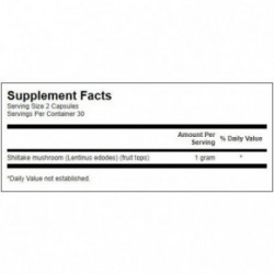 SWANSON Full Spectrum Shiitake Mushroom 500mg Immune Health Šitake sēņu uztura bagātinātājs 60 kapsulas