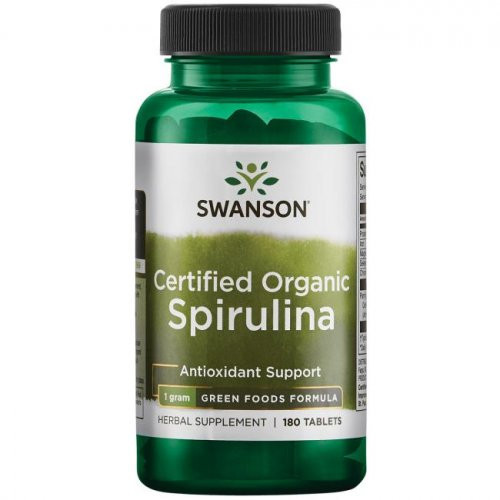 SWANSON Certified Organic Spirulina 500mg Antioxidant Support Spirulīna 180 kapsulas