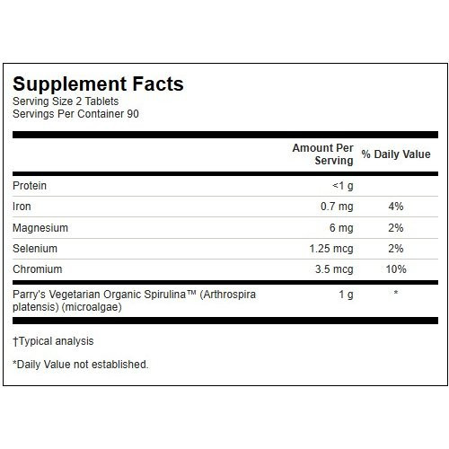 SWANSON Certified Organic Spirulina 500mg Antioxidant Support Spirulīna 180 kapsulas