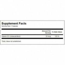 SWANSON High Potency Vitamin D3 1.000 IU (25mcg) Bone and Immune Health D3 vitamīns 250 kapsulių