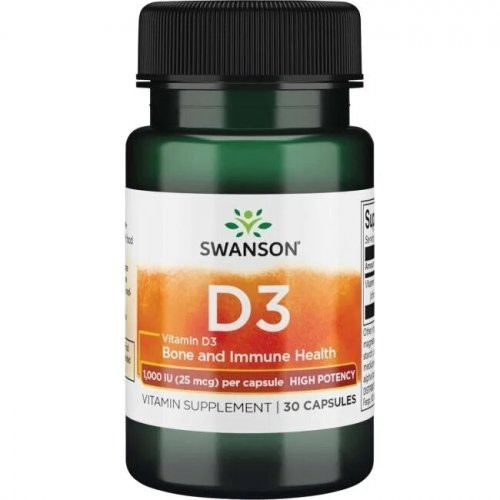 SWANSON High Potency Vitamin D3 1.000 IU (25mcg) Bone and Immune Health D3 vitamīns 250 kapsulių