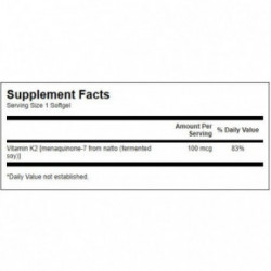 SWANSON Natural Vitamin K2 100mcg Bone and Cardiovascular Health Dabīgais K2 vitamīns 30 kapsulas