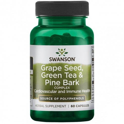 SWANSON Grape seed, Green Tea & Pine Bark Complex Vīnogu kauliņu, zaļās tējas un priežu mizas komplekss 60 kapsulas