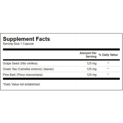 SWANSON Grape seed, Green Tea & Pine Bark Complex Vīnogu kauliņu, zaļās tējas un priežu mizas komplekss 60 kapsulas