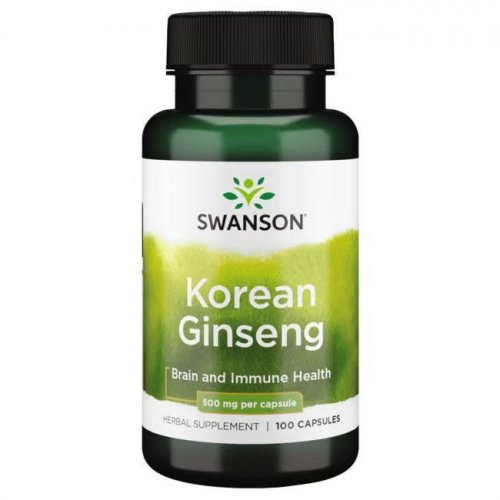 SWANSON Korean Ginseng 500mg Brain and Immune Health Uztura bagātinātājs žeņšeņs 100 kapsulas