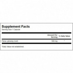 SWANSON Korean Ginseng 500mg Brain and Immune Health Uztura bagātinātājs žeņšeņs 100 kapsulas