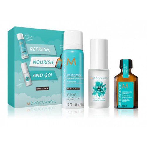Moroccanoil Must Have Refresh, Nourish, And Go! Vasaras ceļojumu komplekts tumšiem matiem