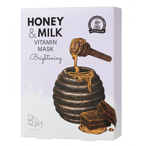 BOM Honey & Milk Vitamin Mask Ādu balinošas lokšņu sejas maskas 10 gab.