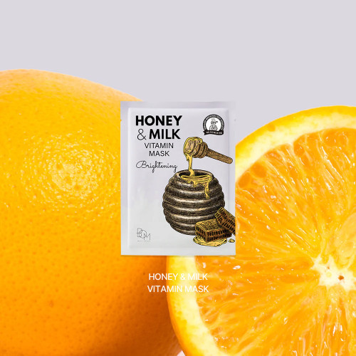 BOM Honey & Milk Vitamin Mask Ādu balinošas lokšņu sejas maskas 10 gab.