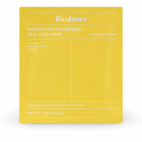 Biodance Radiant Vita Niacinamide Real Deep Mask Mirdzumu piešķiroša sejas maska ar niacinamīdu un glutationu 34g