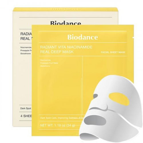 Biodance Radiant Vita Niacinamide Real Deep Mask Mirdzumu piešķiroša sejas maska ar niacinamīdu un glutationu 34g