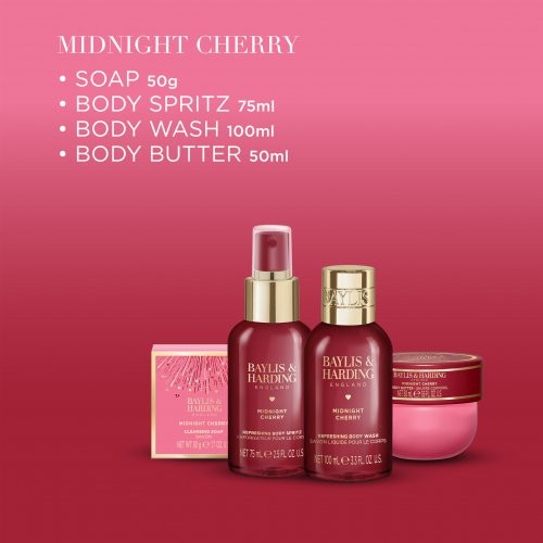 Baylis & Harding Midnight Cherry Luxury Travel Wash Bag Gift Set Dāvanu komplekts