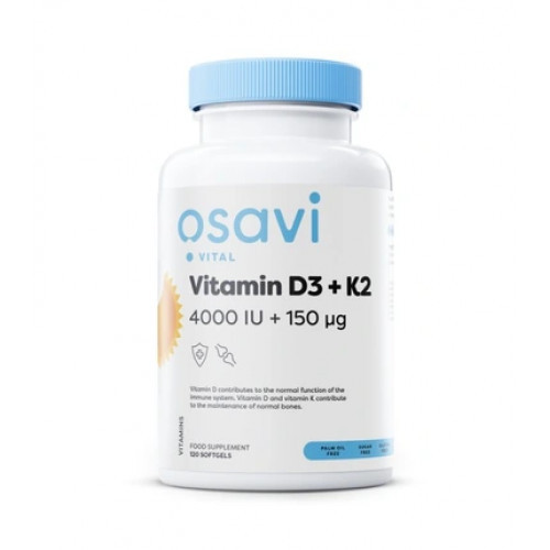 Osavi Vitamin D3 + K2, 4000IU + 150 mcg Uztura bagātinātājs 120 kapsulas