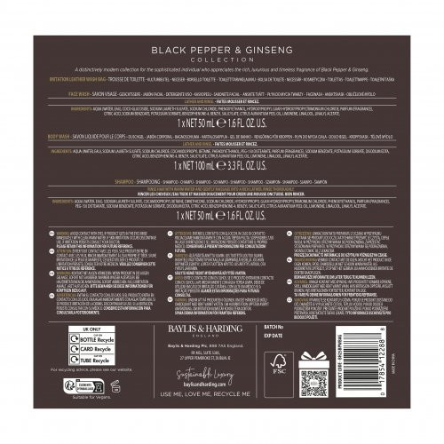 Baylis & Harding Signature Men's Black Pepper & Ginseng Gift Set Vīriešu ķermeņa kopšanas komplekts ar kosmētikas somiņu