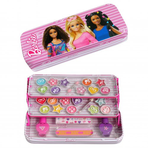 Barbie Makeup Tin with 3 Folding Trays Dekoratīvās kosmētikas komplekts bērniem 1gab.