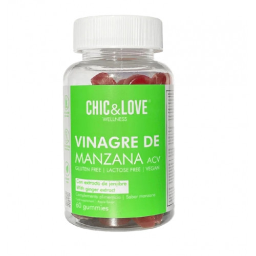 Chic & Love Vinagre De Manzana Apple Cider Vinegar Gummies Uztura bagātinātāji gremošanai 60 Košļājamās tabletes
