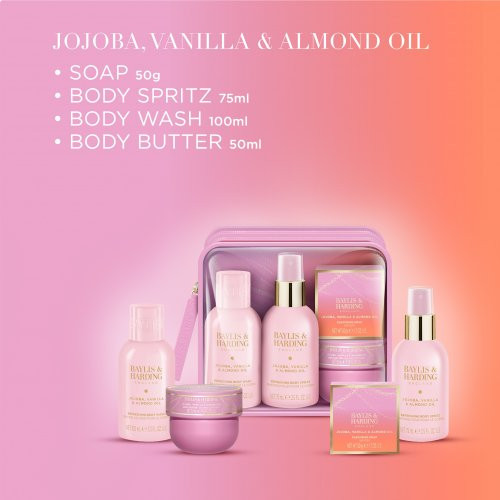 Baylis & Harding Jojoba, Vanilla & Almond Oil Luxury Travel Wash Bag Gift Set Dāvanu komplekts