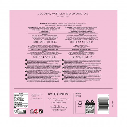 Baylis & Harding Jojoba, Vanilla & Almond Oil Luxury Travel Wash Bag Gift Set Dāvanu komplekts