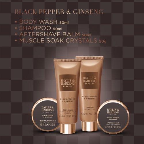 Baylis & Harding Black Pepper & Ginseng Men's The Essentials Tin Kit Gift Set Dāvanu komplekts vīriešiem