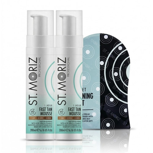 St. Moriz Professional 1 Hour Tan Mousse Express Ātras iedarbības paštonējošas putas (2gab.) + cimds DĀVANĀ