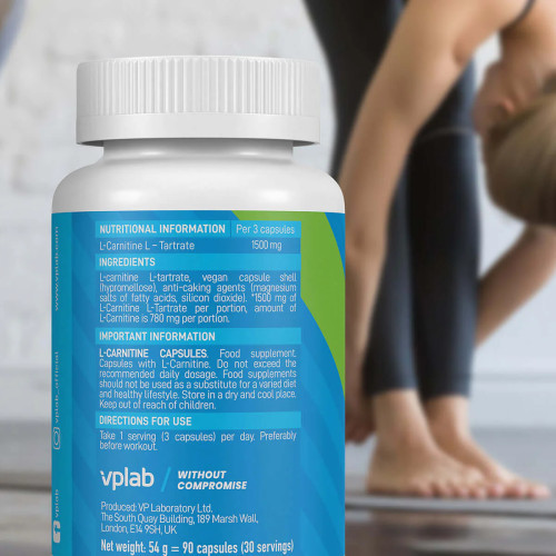 VPLab Nutrition L-Carnitine Uztura bagātinātājs L-karnitīns 90 kapsulas