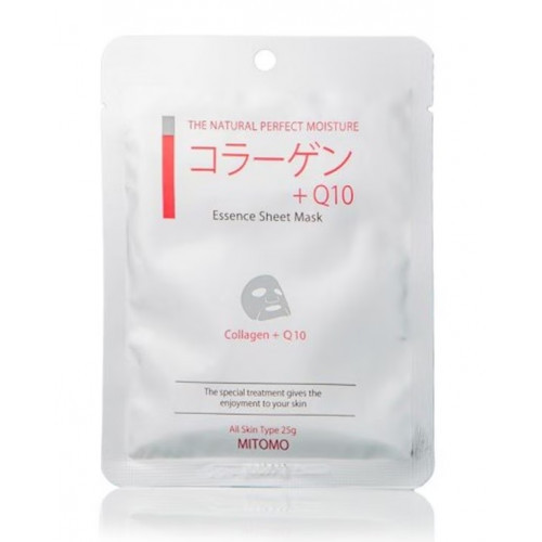 Mitomo Essence Sheet Mask Collagen + Q10 Lokšņu sejas maska ar kolagēnu 25g