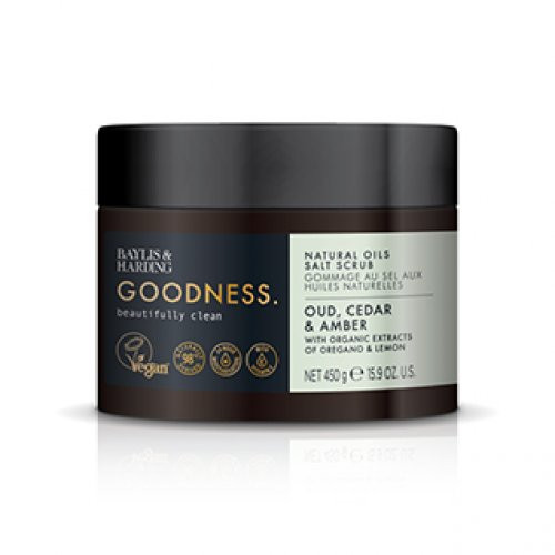 Baylis & Harding Goodness Oud, Cedar & Amber Natural Oils Salt Scrub Ķermeņa skrubis 450g